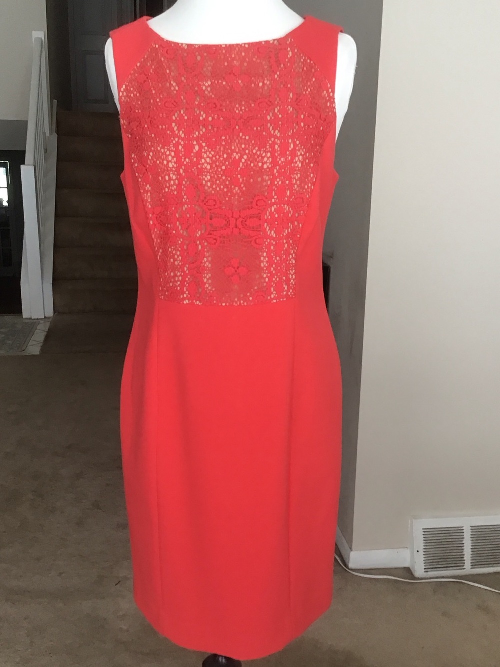 The Limited Coral Lace-Front Midi Sheath Dress